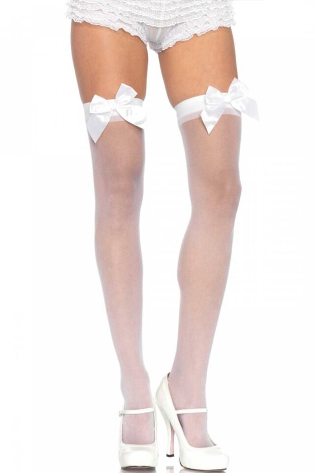 White Bow White Garter Stockings