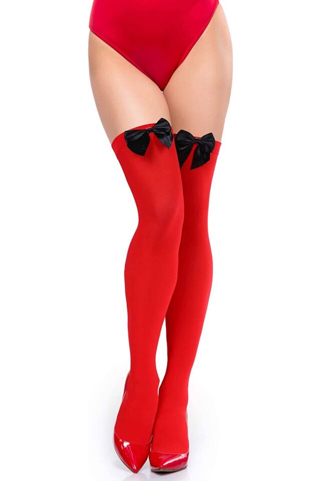 Red Garter Stockings with Black Bow